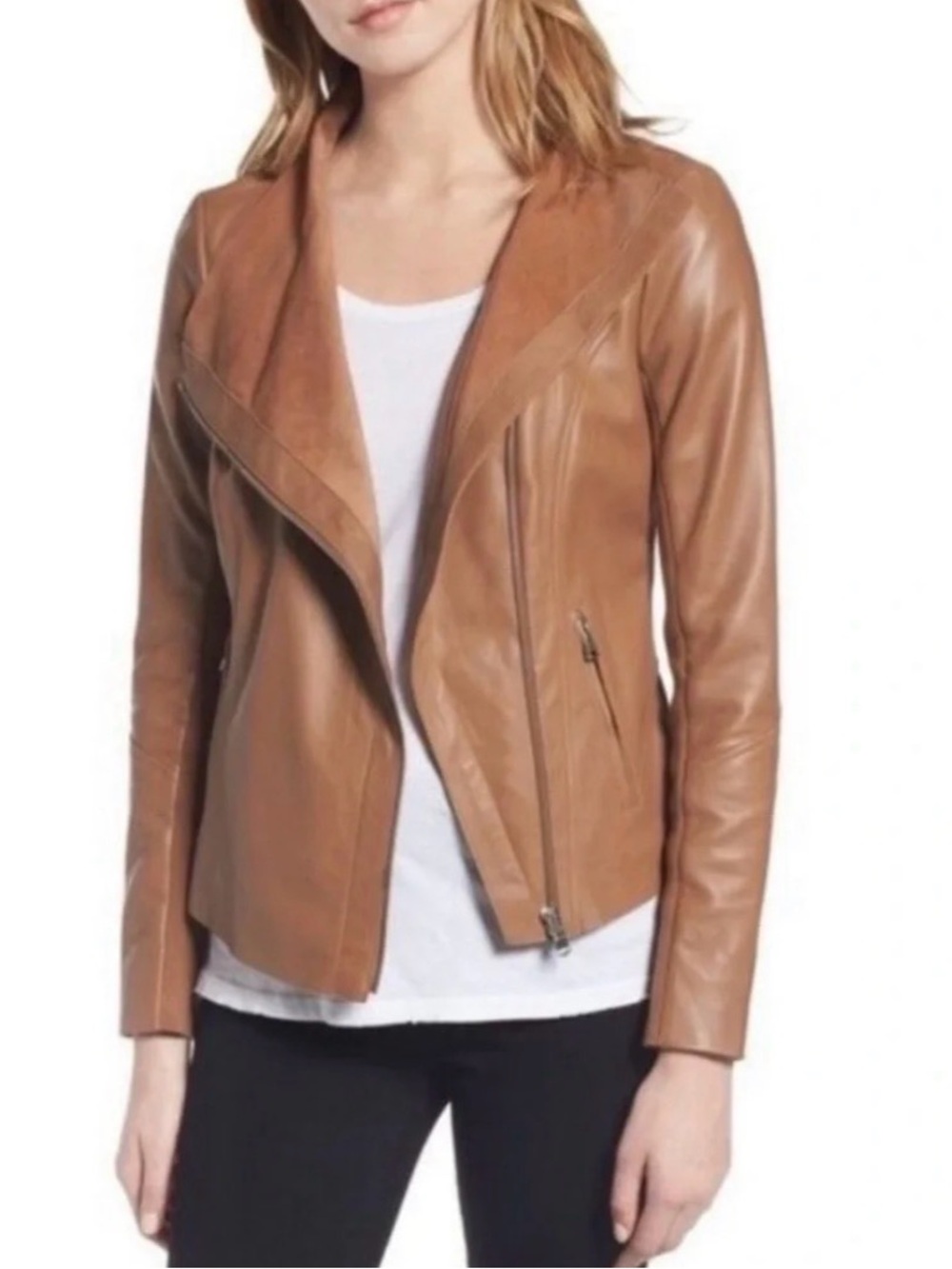 Trouvé Tan Genuine Leather Asymmetrical Moto Jacket XS